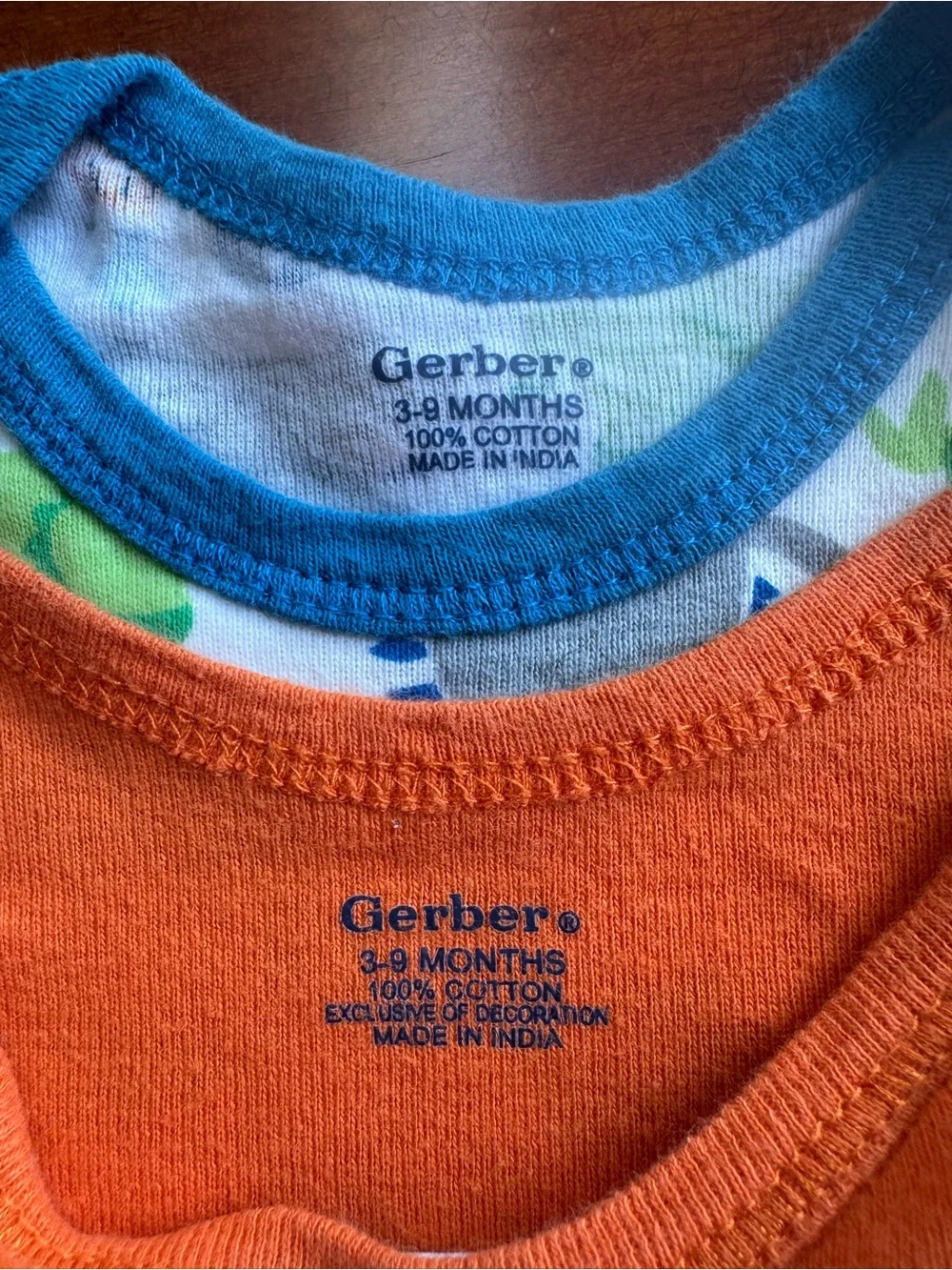 Gerber Baby Boys 3-9M Dinosaur Bodysuits Lot of 2 Orange Blue Cotton Onesies